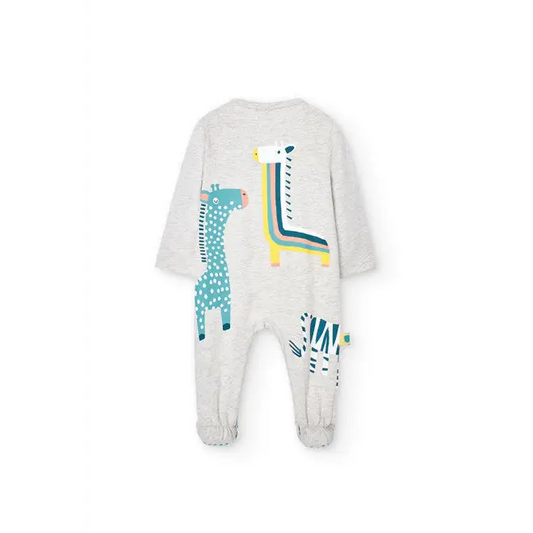 Boboli tutina neonato giraffa grigio chiaro con stampa giraffe colorate a manica lunga e piedini