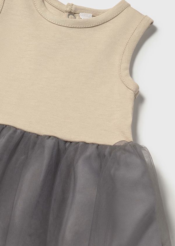 Mayoral vestito neonato con gonna in tulle beige senza maniche con corpetto morbido e gonna grigia a piu strati
