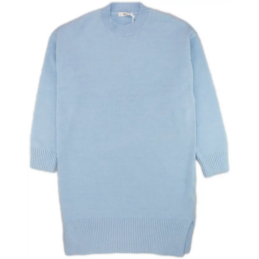 abito celeste ragazza 8-16 anni in maglia con scollo rotondo maniche lunghe e bordi a coste