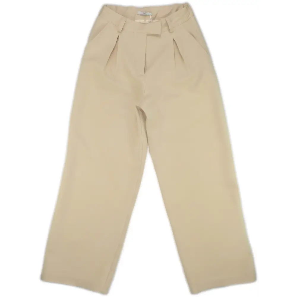pantaloni larghi ragazza 8-16 anni beige vita alta con pinces e tasche laterali gamba ampia elegante casual