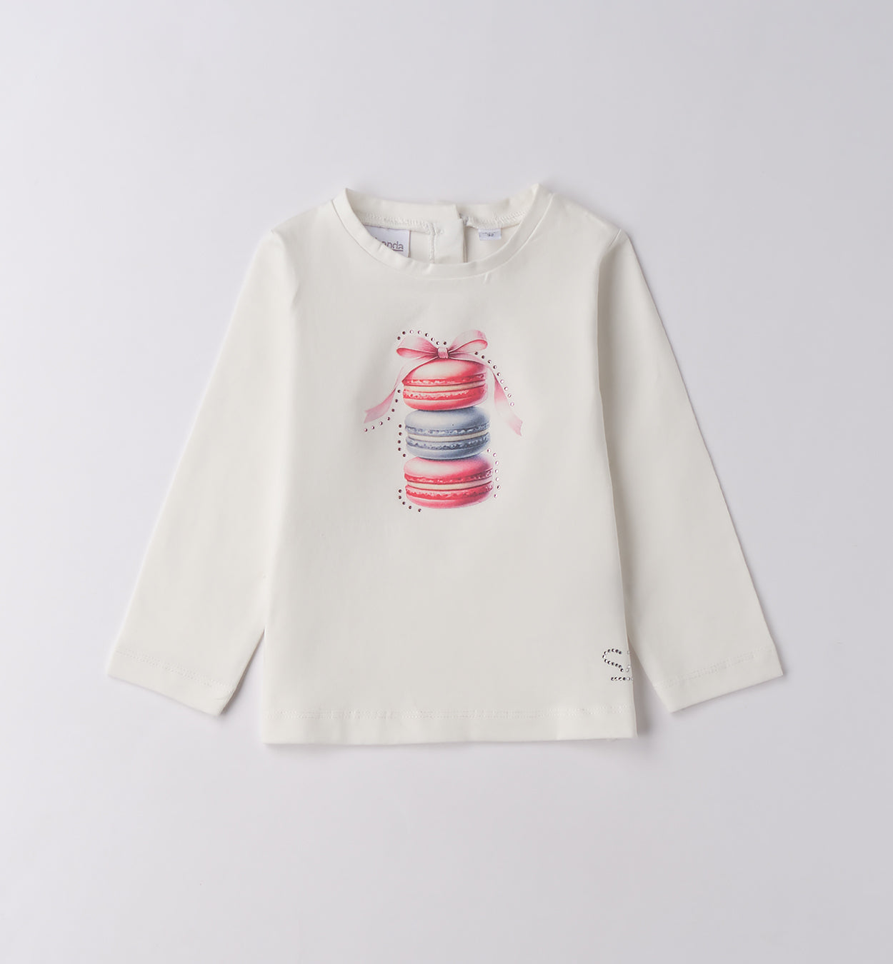 Sarabanda maglietta bambina bianca maniche lunghe con stampa macarons colorati e scollo rotondo in cotone