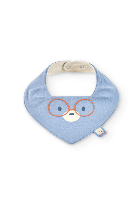 Bavaglino per neonato a maglia con animali azzuro Boboli con stampa orsetto e occhiali rossi