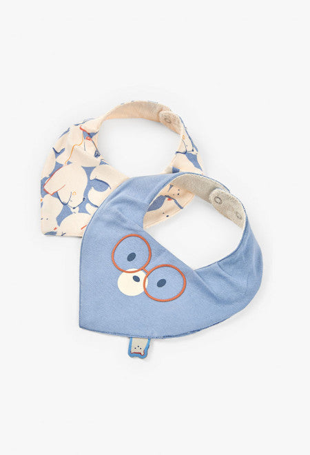 Bavaglino per neonato a maglia con animali azzuro Boboli set da due pezzi con stampe colorate