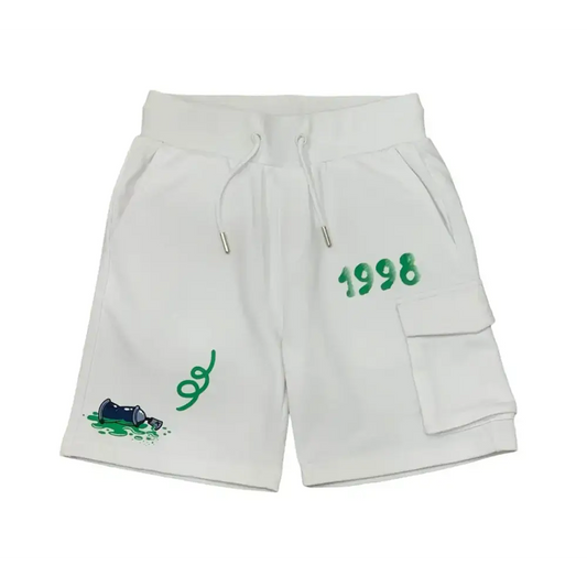 Bikkembergs BERMUDA BIANCA con tasche laterali e stampa verde 1998 in cotone comodo