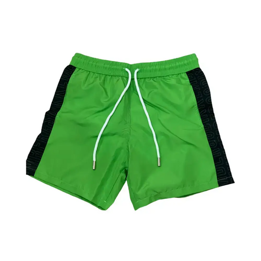 Costume da bagno Bikkembergs verde con bande nere laterali e coulisse bianca regolabile
