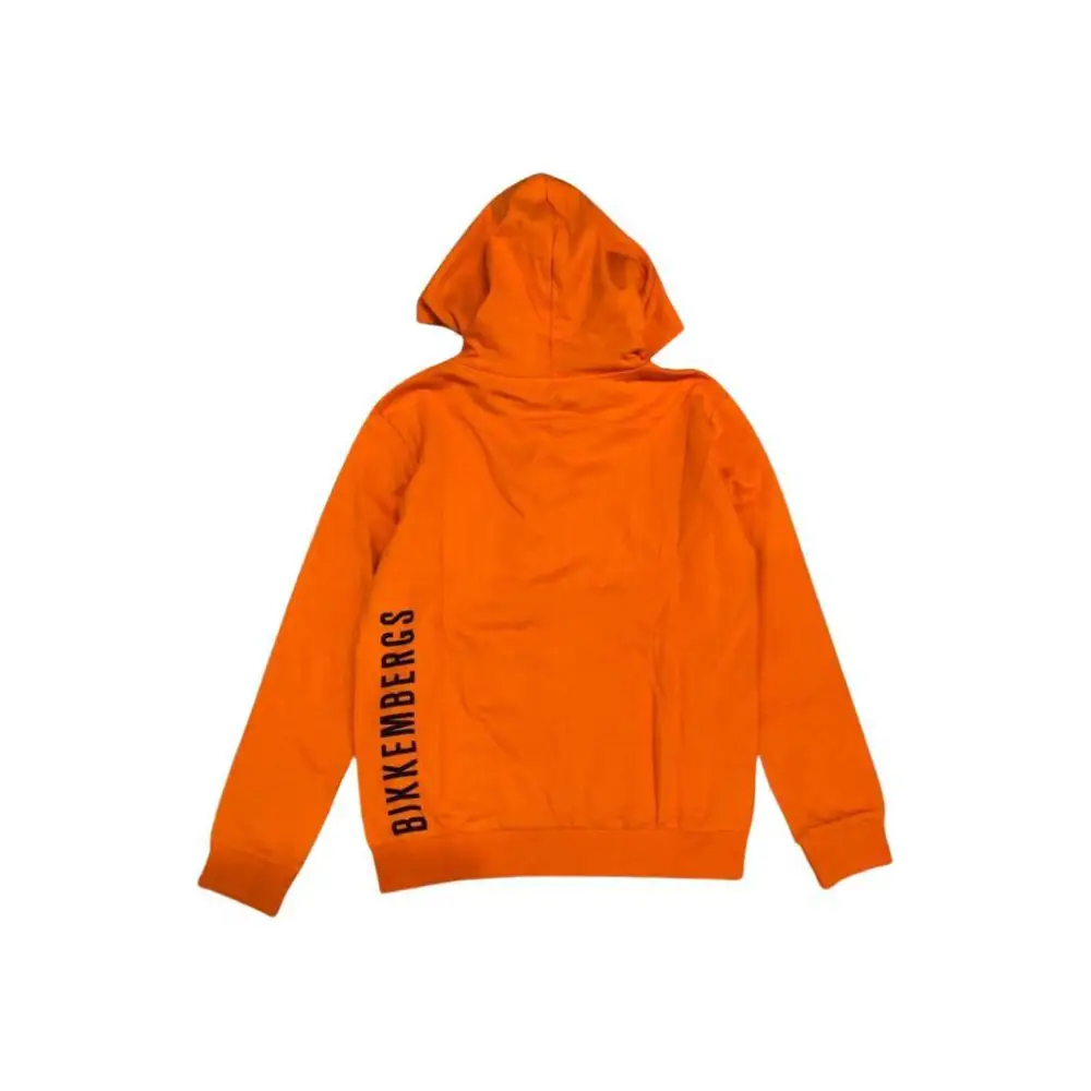 felpa Bikkembergs ragazzo con cappuccio arancione vista posteriore logo verticale nero sul fianco