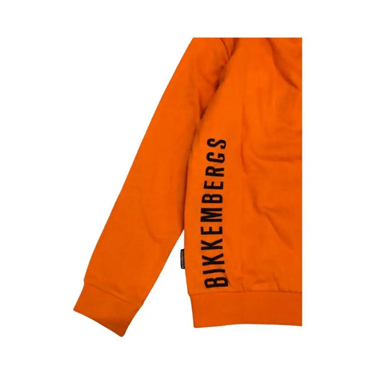 felpa Bikkembergs ragazzo con cappuccio arancione con logo BIKKEMBERGS nero verticale su fianco e manica