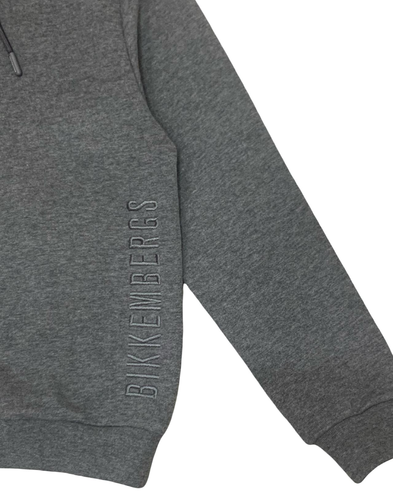 Felpa ragazzo Bikkembergs con cappuccio in grigio scuro con logo a rilievo sulla manica