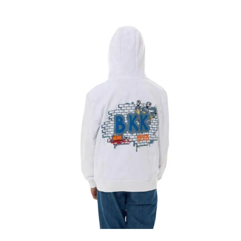 Felpa Street Art Limited Edition Bambino Bikkembergs bianca con cappuccio e stampa grafica colorata sulla schiena