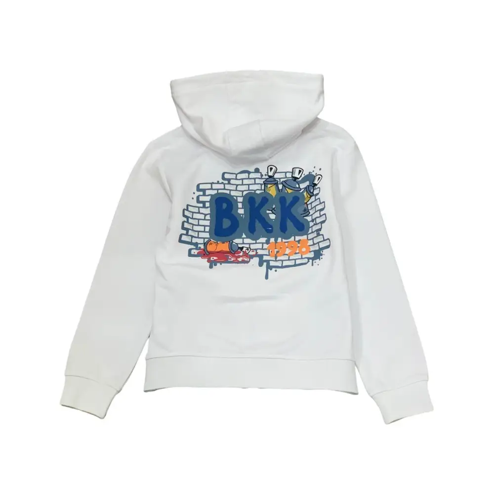 Felpa street art limited edition bambino Bikkembergs bianca con cappuccio e stampa grafica colorata sul retro