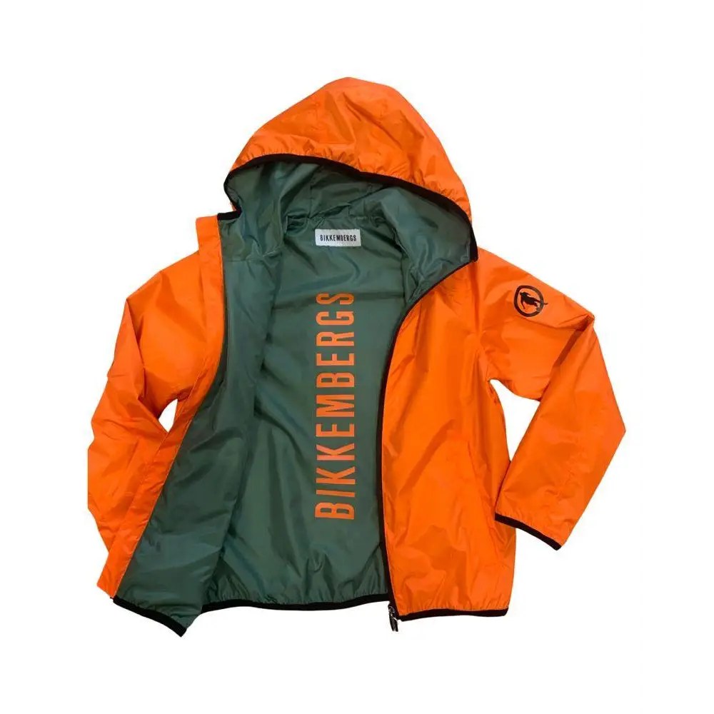 giubbotto leggero ragazzo Bikkembergs arancione con cappuccio e interno verde con logo verticale