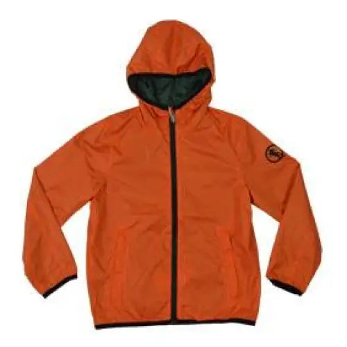 giubbotto leggero ragazzo Bikkembergs arancione con cappuccio zip frontale e bordo nero logo sulla manica