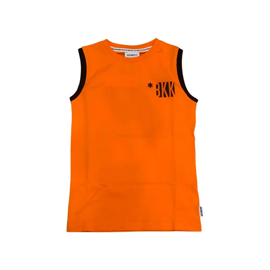 Maglietta arancione ragazzo Bikkembergs senza maniche con dettagli neri sul bordo e logo sul petto
