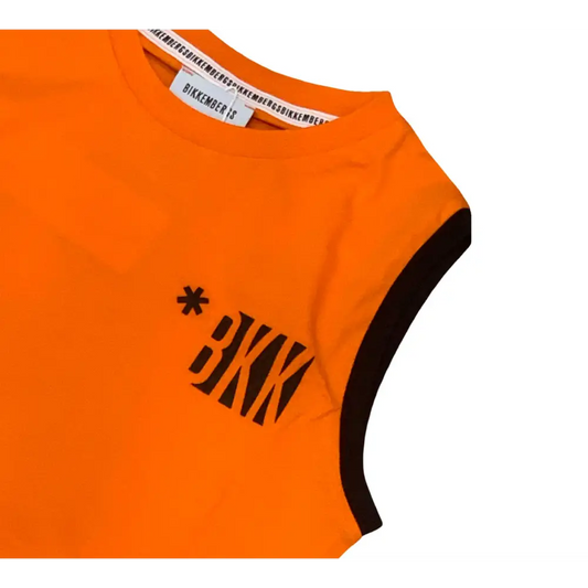 Maglietta arancione ragazzo Bikkembergs senza maniche con logo nero sul petto