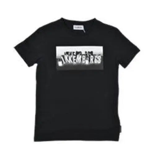 maglietta Bikkembergs ragazzo nera in cotone con stampa logo bianco a rettangolo sul petto