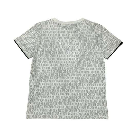 Maglietta Bikkembergs ragazzo con design a logo ripetuto su sfondo grigio chiaro