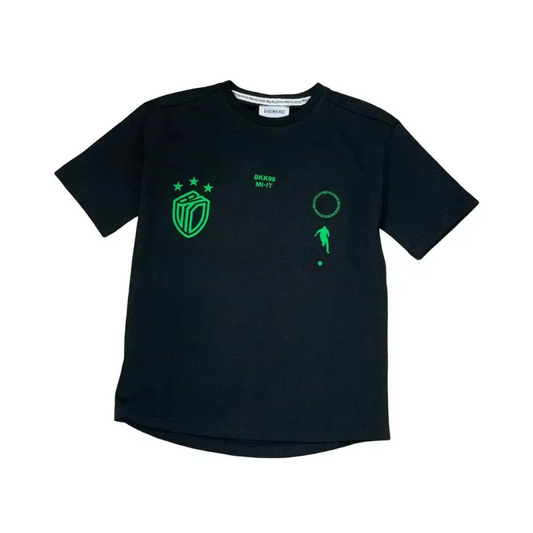 T-shirt nera manica corta Bikkembergs con stampe verdi frontali sportive