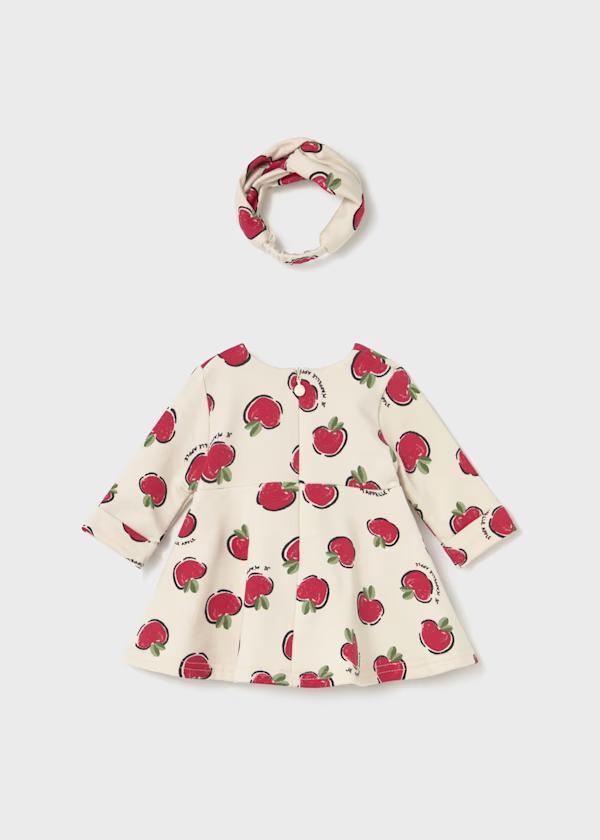 Vestito Bambina Mela con Fascia, Cotone per bambina. Mayoral vestito in cotone con stampa mele e fascia abbinata