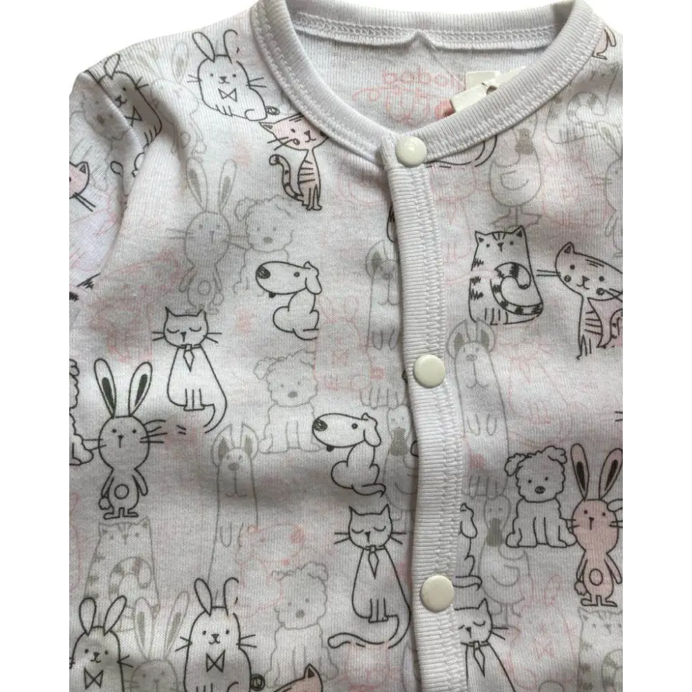 tutina neonato primavera 6 mesi bambina Boboli bianca in cotone con stampa animali pastello e bottoni frontali