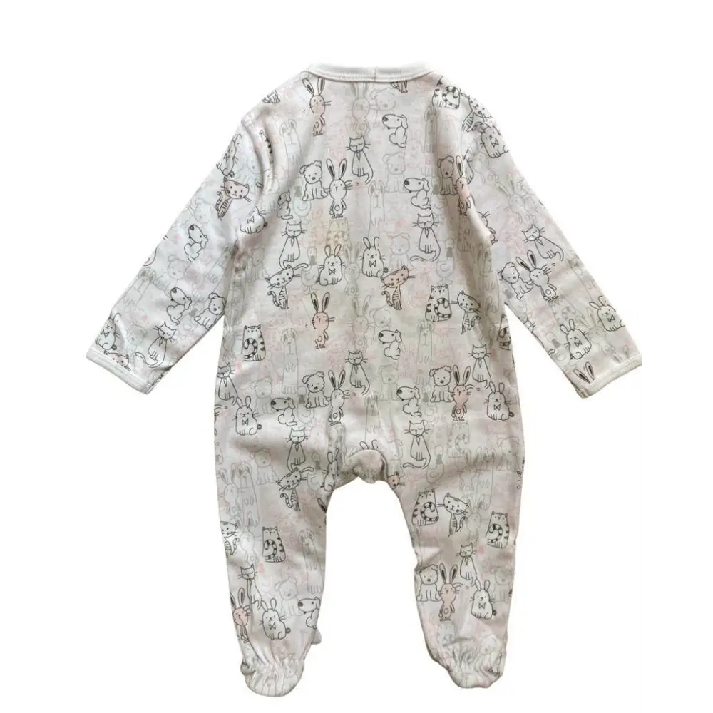 Boboli tutina neonato primavera 6 mesi bambina in cotone color crema con stampa animaletti maniche lunghe e piedini