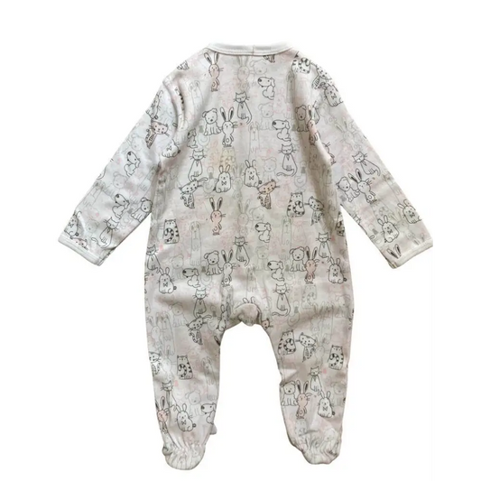 Boboli tutina neonato primavera 6 mesi bambina in cotone color crema con stampa animaletti maniche lunghe e piedini