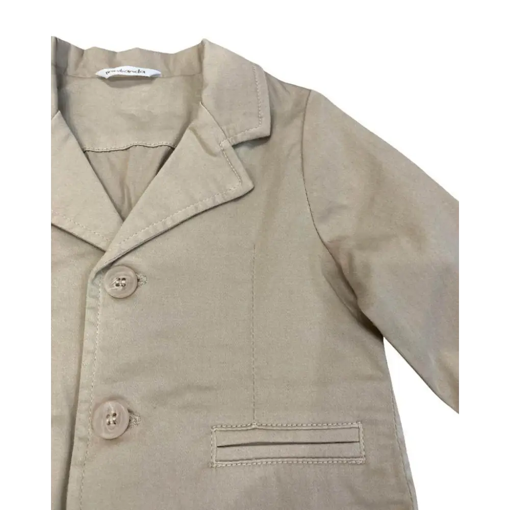 giacca elegante bambino beige Sarabanda con collo a rever, due bottoni e taschino a filetto