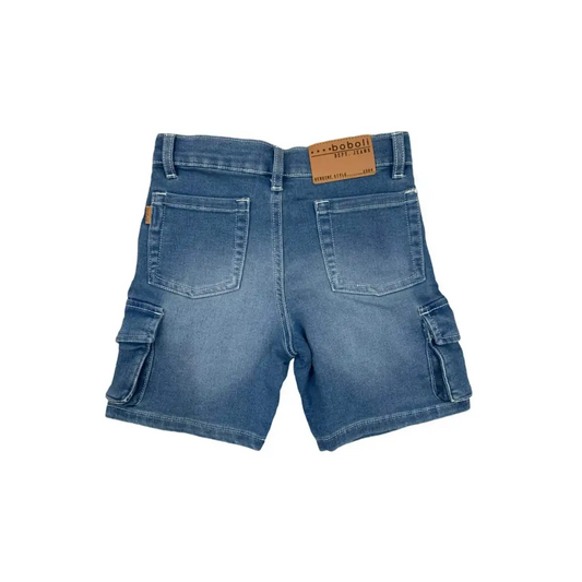 Bermuda effetto denim per Bambino Boboli con tasche posteriori e laterali in tessuto blu
