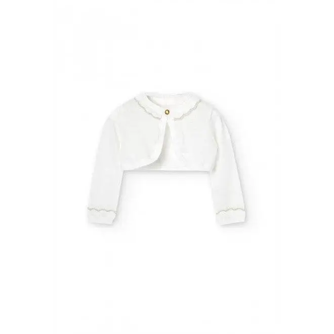 bolero maglieria bambina panna Boboli bolero corto in maglia con maniche lunghe colletto smerlato e bottone