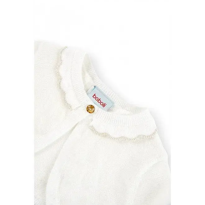 Boboli bolero maglieria bambina panna in cotone con collo smerlato e bottone dorato dettaglio elegante