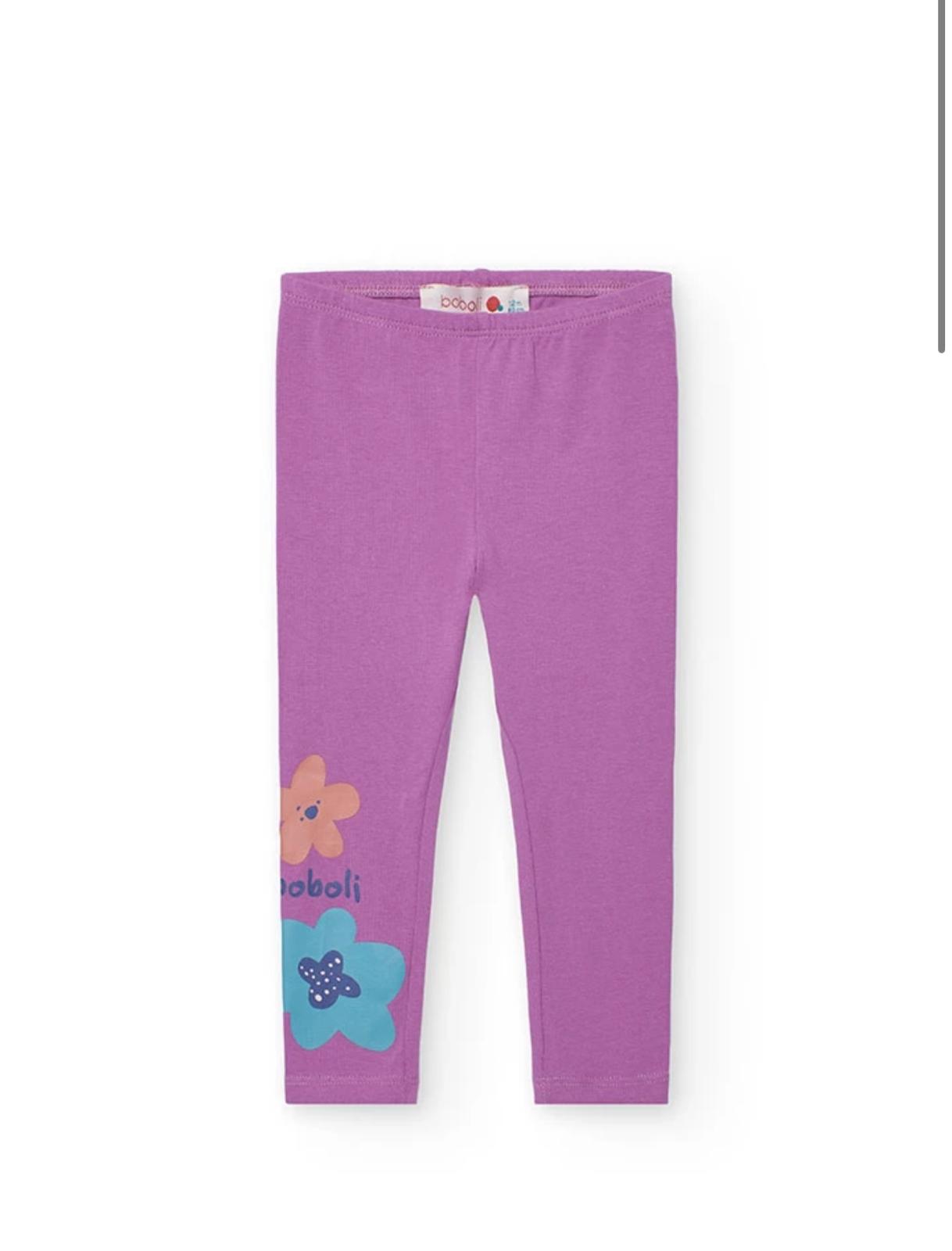 completo bambina fiori lilla Boboli leggings in cotone elasticizzato con stampa fiori sul polpaccio e vita elasticizzata