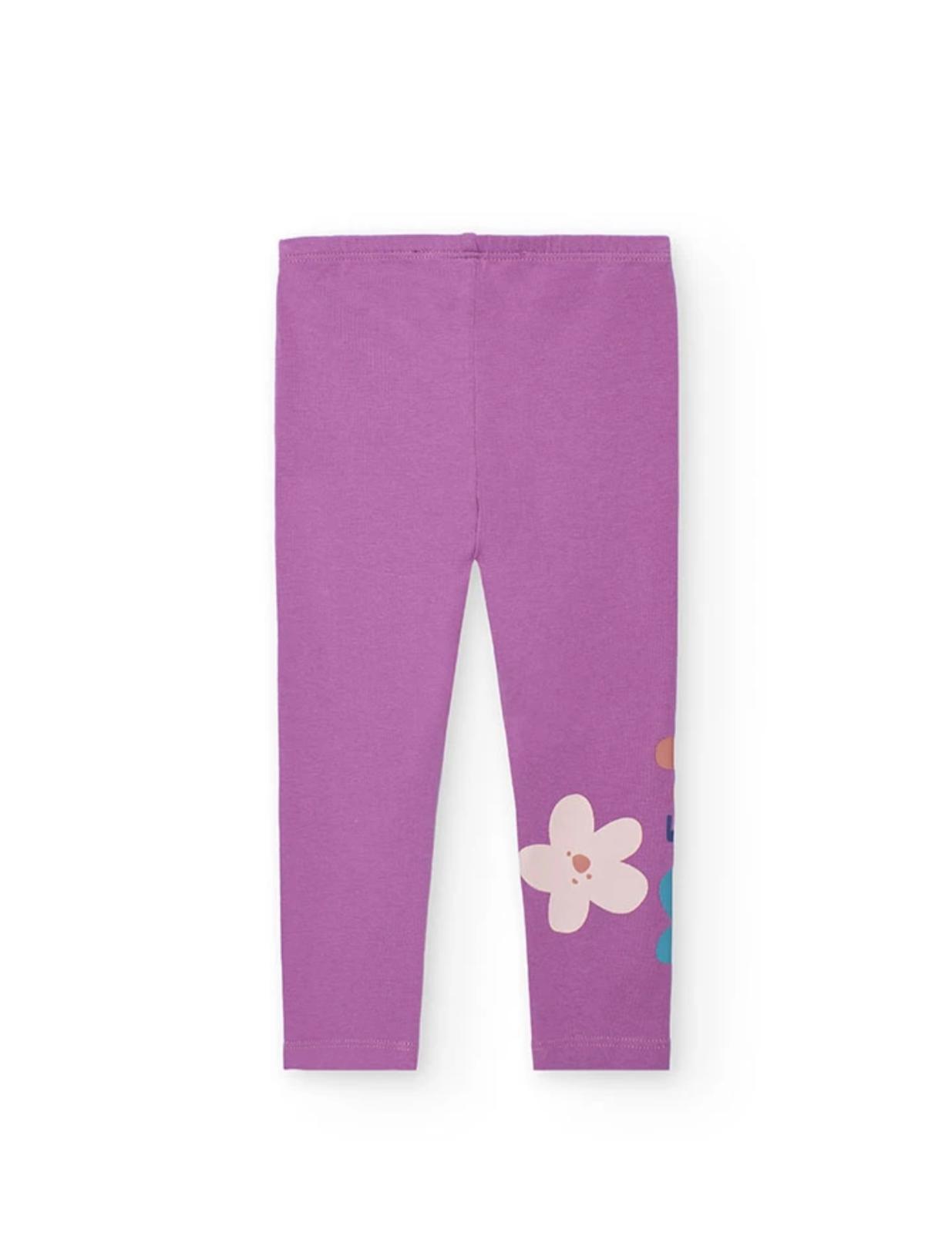 Boboli completo bambina fiori lilla con leggings in cotone elasticizzato stampa fiori alla caviglia