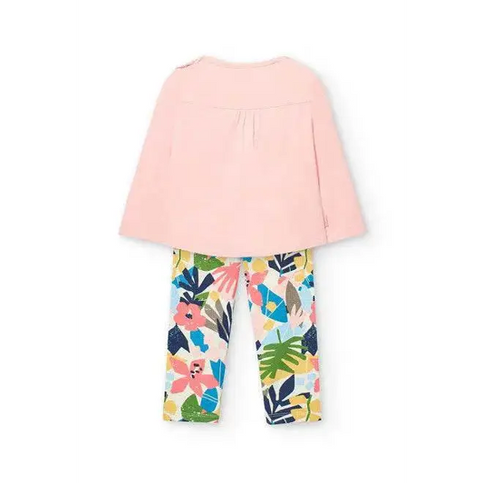 Completo bambina maglietta leggings Boboli con maglietta rosa e leggings a fiori colorati