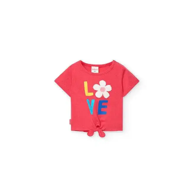 Completo corto bambina estate Boboli maglietta rossa con scritta love e fiore colorato