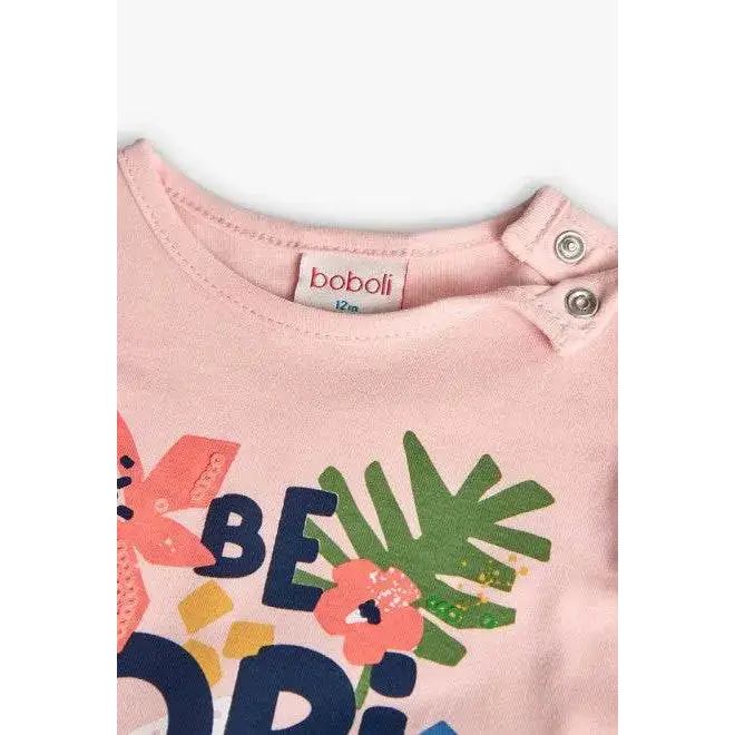 Completo estivo bambina fantasia fiori Boboli con dettagli colorati e bottoni alla spalla rosa