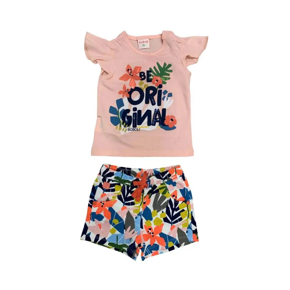 Completo estivo bambina fantasia fiori con maglietta rosa e pantaloncini multicolore Boboli