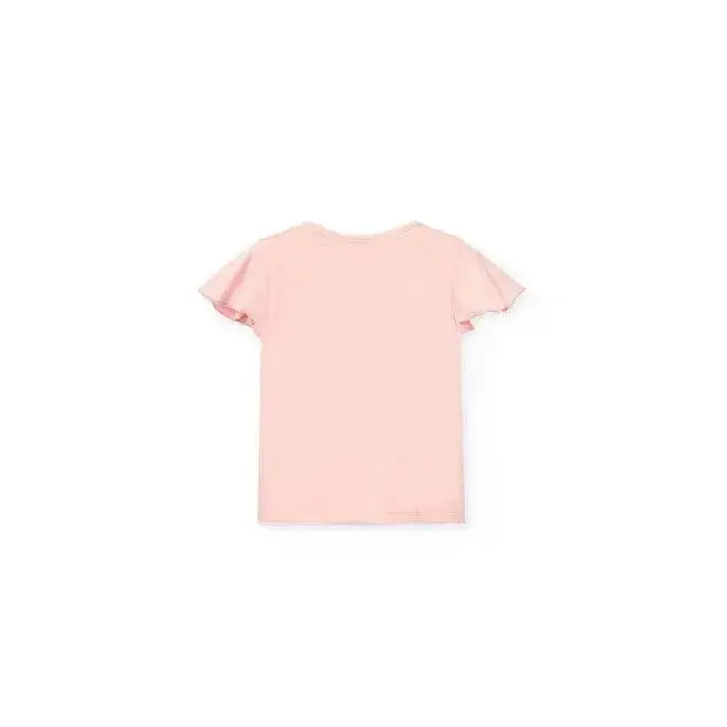 Completo estivo bambina fantasia fiori Boboli maglietta rosa con maniche corte a volant