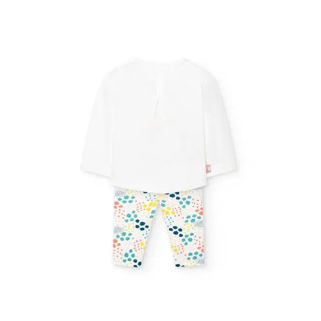 Completo leggings neonata Boboli con maglia bianca e pantaloni colorati a pois multicolori