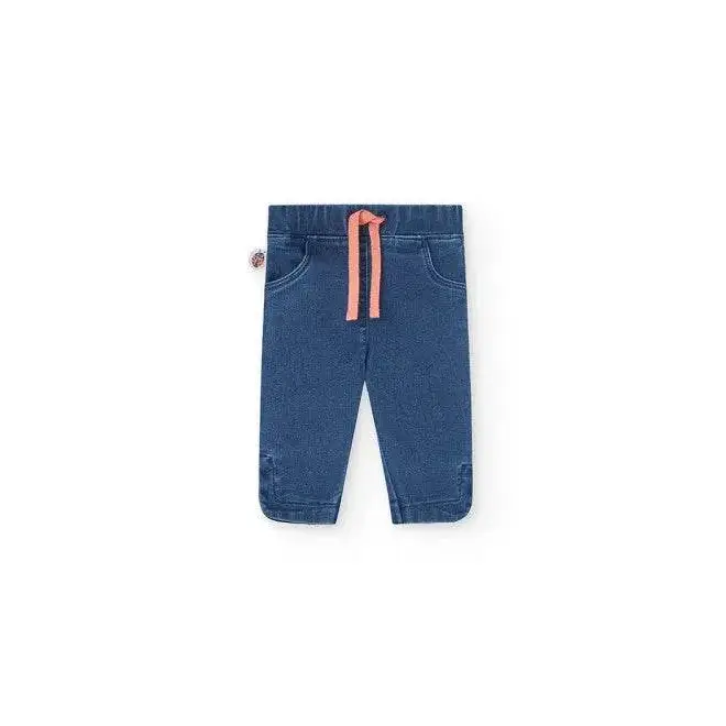 Pantaloni blu con coulisse rosa per completo neonata Boboli in tessuto morbido e comodo