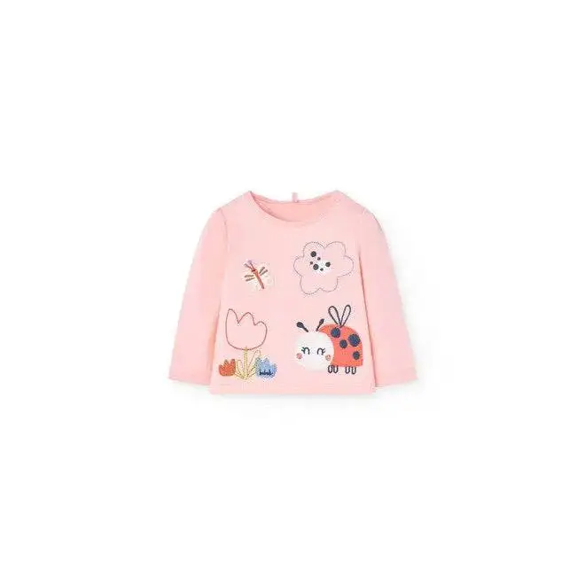 Completo neonata Boboli rosa con maniche lunghe e stampa colorata con insetti e fiori