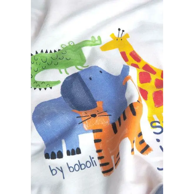 Copertina neonato double face Boboli bianca con stampa animali colorati elefante tigre giraffa