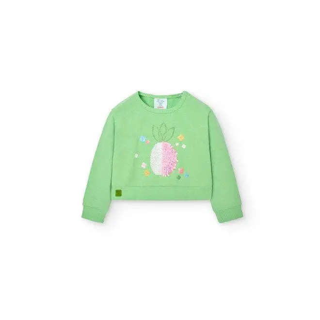 Felpa colorata bambina Boboli verde con stampa ananas e dettagli floreali
