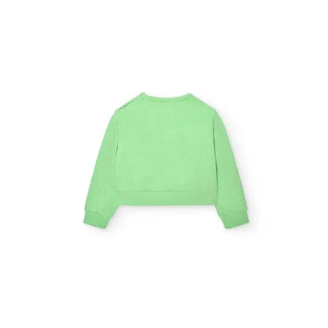 Felpa colorata bambina Boboli verde a maniche lunghe con taglio corto e collo tondo