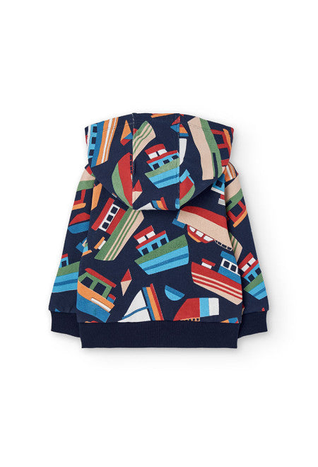 Felpa felpata stampato navi cappuccio rimuovibile bambino Boboli con design colorato e dettagli nautici