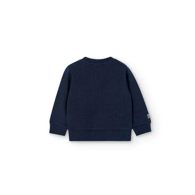 felpa girocollo bambino boboli blu navy vista posteriore in cotone con polsini e orlo a coste