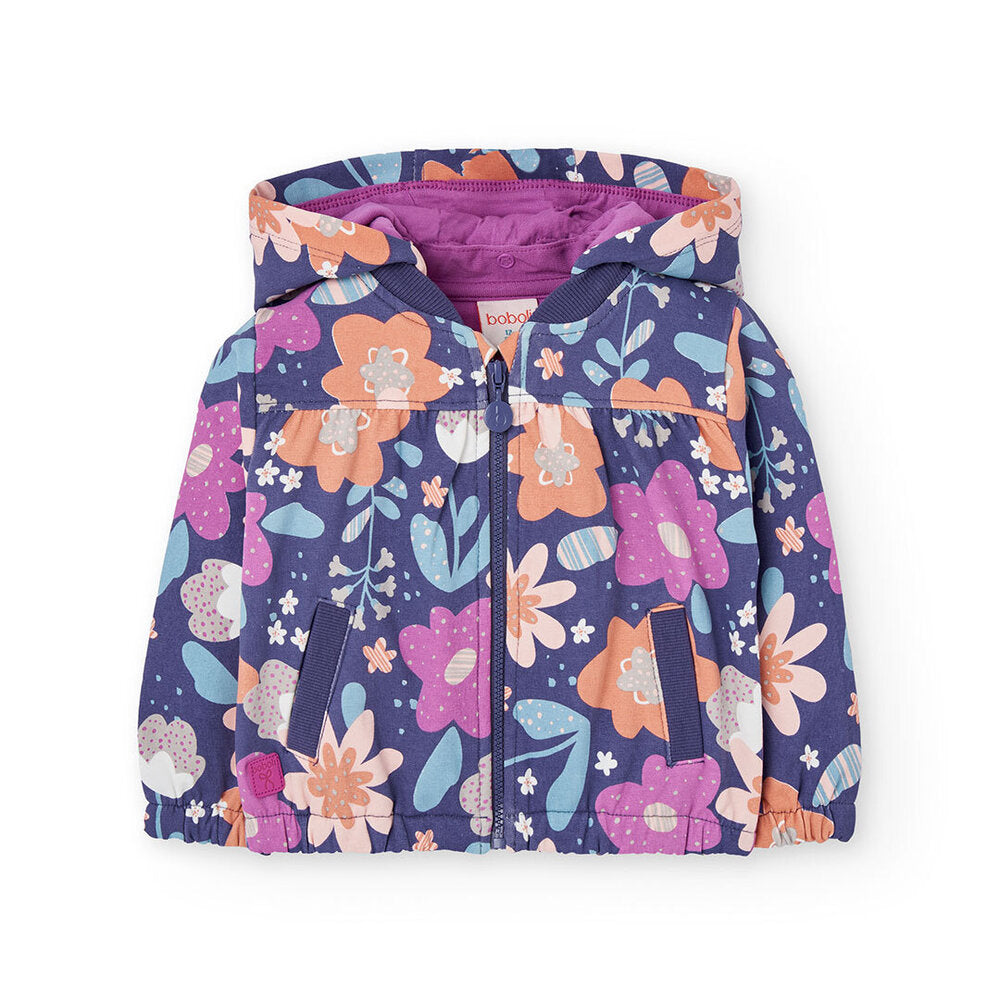 Felpa con cappuccio Boboli per bambini con stampa floreale colorata e zip frontale