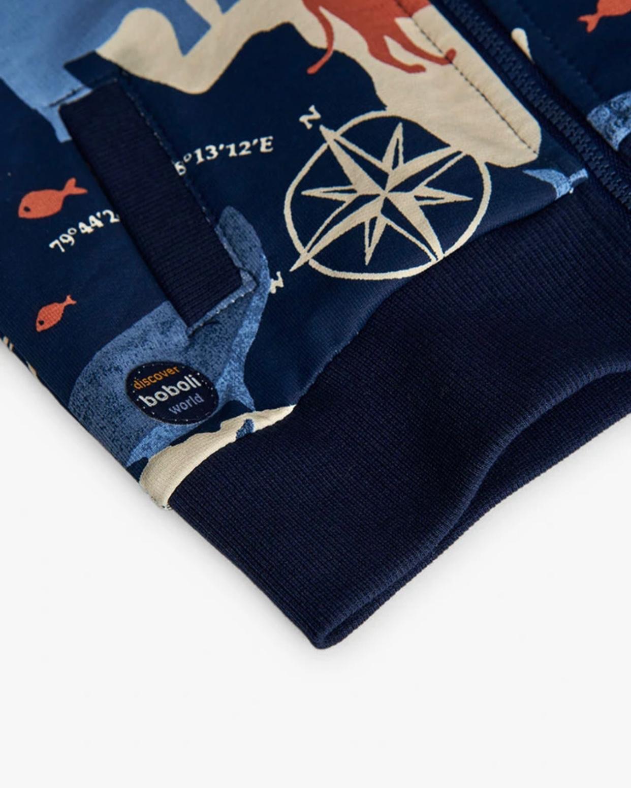 Felpa con cappuccio Boboli in blu scuro con stampa di animali, giacca pile neonati animali ideale per comfort