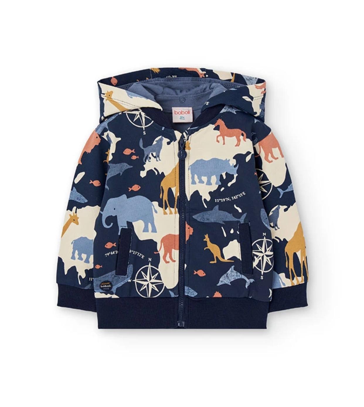 Felpa con cappuccio Boboli con stampa di animali in colori vivaci, giacca pile neonati animali