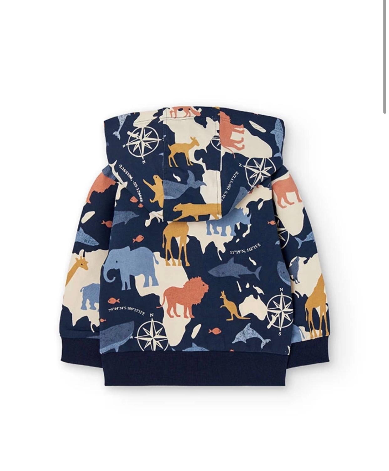 Felpa con cappuccio Boboli a tema animali in blu, giacca pile neonati animali