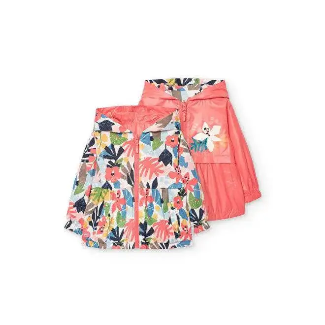 Giubbotto reversibile bambina Boboli con fantasia floreale e lato rosa con cappuccio