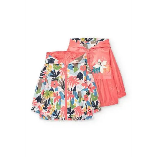 Giubbotto reversibile bambina Boboli con stampa floreale e colore corallo con cappuccio